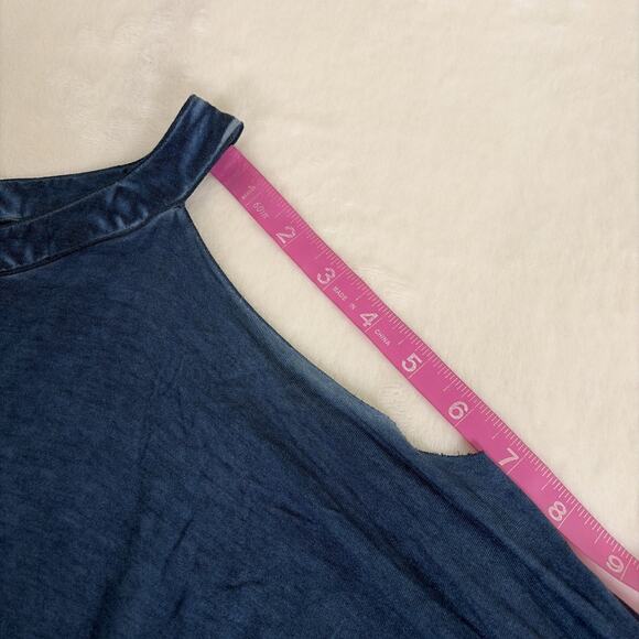 NWT Dear John Cold Shoulder Long Sleeve Top Large in Navy Blue Distressed Color - Picture 13 of 15